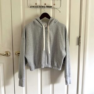 OFFLINE By Aerie Throwback Cropped Full Zip Hoodie Heather Gray Size Extra Small